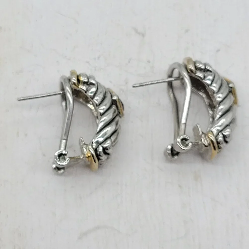 Two Toned Mixed Metal Amethyst Glass Earrings Silver & Gold Tone Well Made 3/4